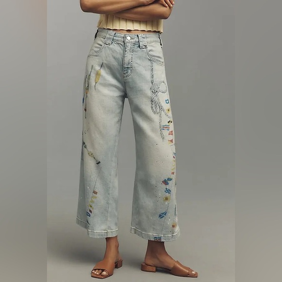 Anthropologie Denim - Anthropologie Pilcro High-Rise Carpenter Jeans Wide Leg Nautical Sea Boats Sz 29